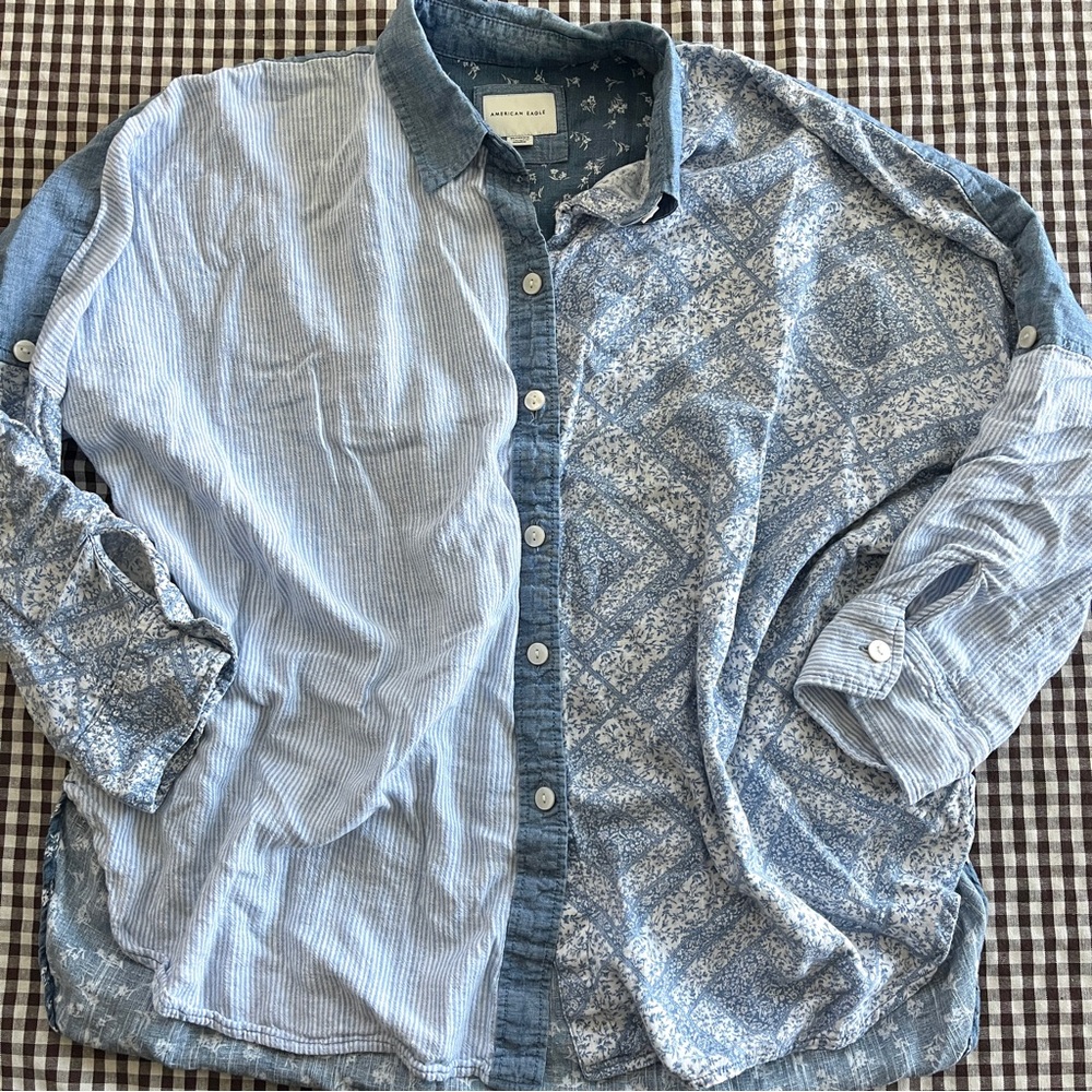 American Eagle Oversized Patchwork Denim Shirt Si… - image 9